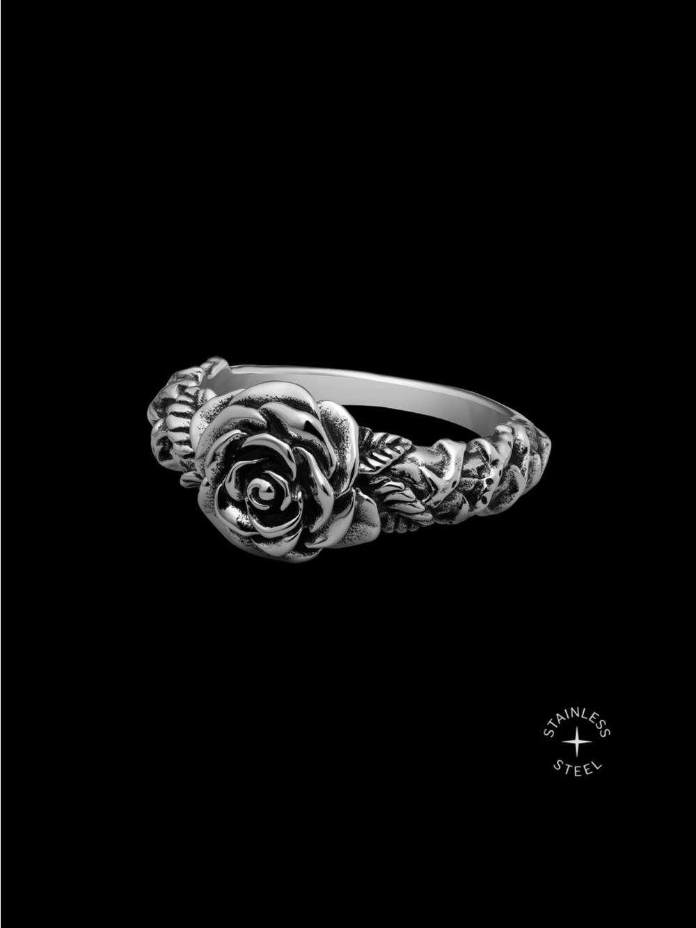 Size 6 Floral Rose Band Ring in Silver - Women Jewelry